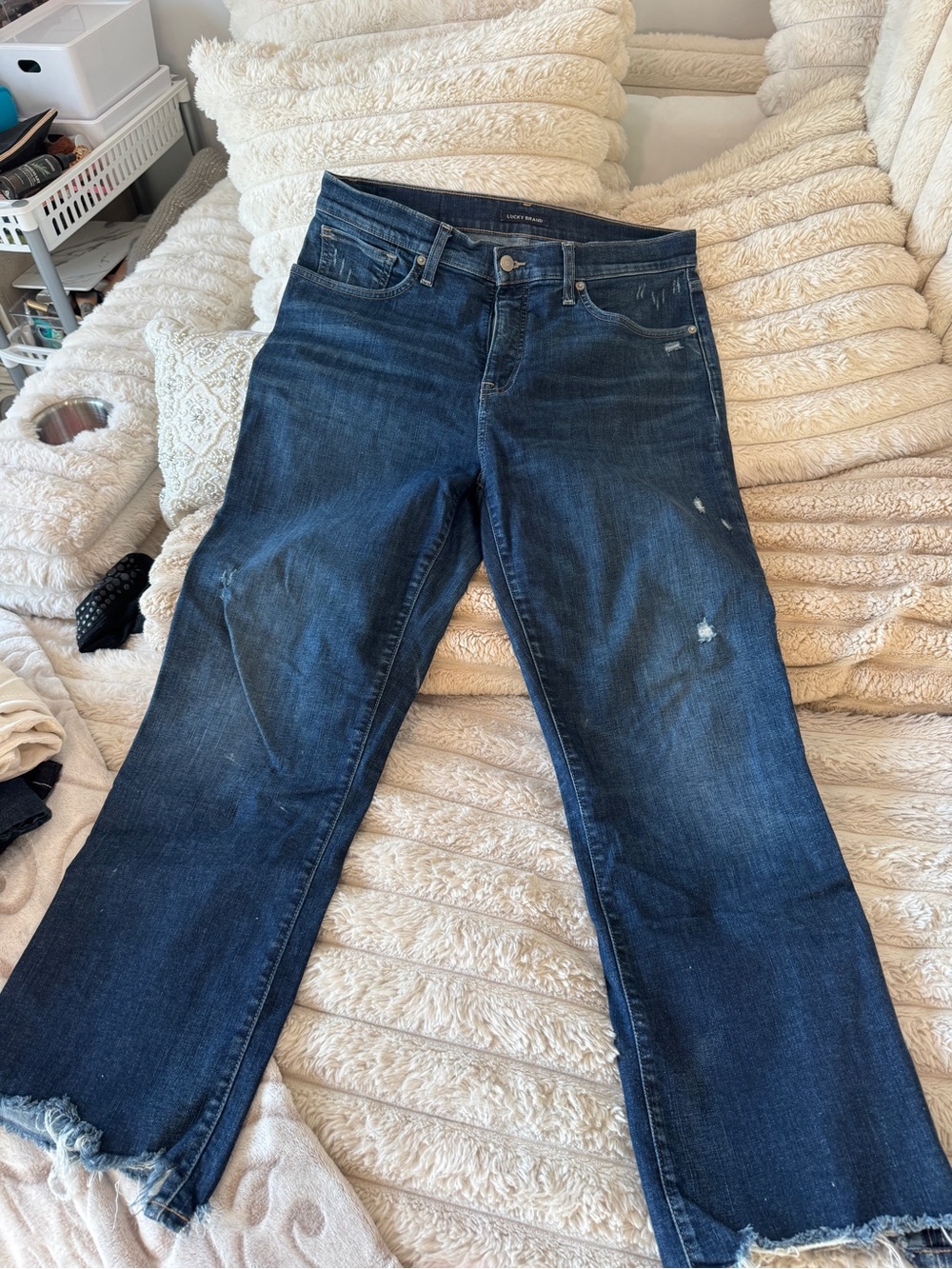 Lucky Women’s Dark Blue Distressed Straight-Leg Jeans